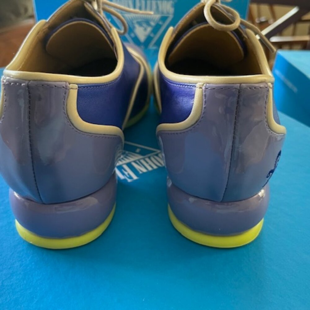 LAST Fluevog Martha Fellowship Lace Up Purple Neon Green 7.5 7 Leather Retro - Picture 14 of 15